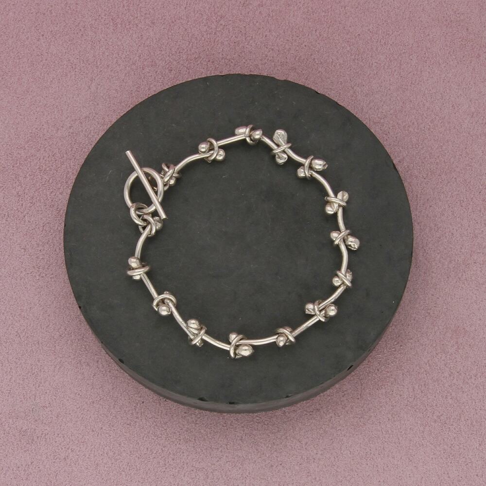 sterling silver beaded curved bar link toggle bracelet size 7in